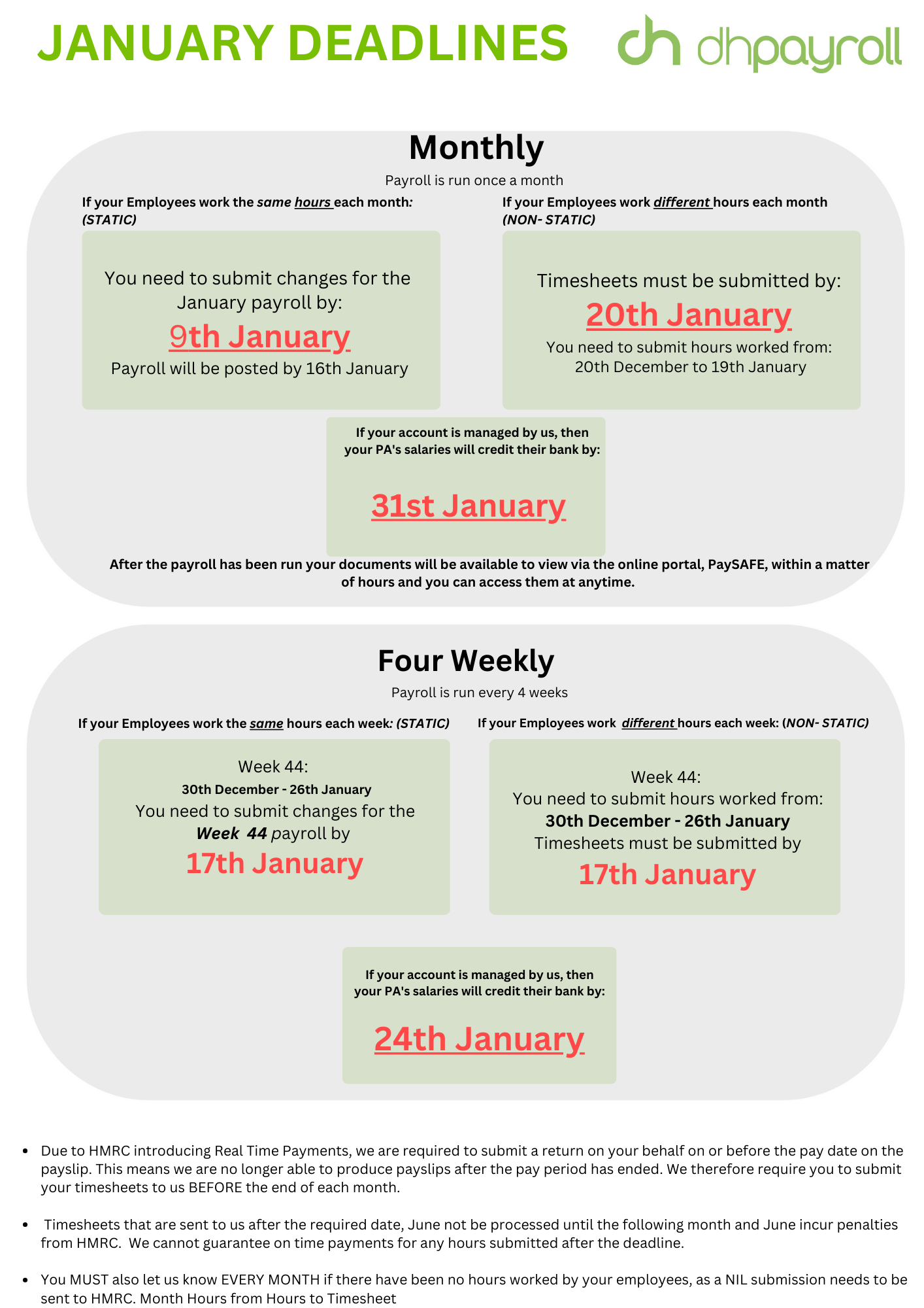 January 2025 deadlines